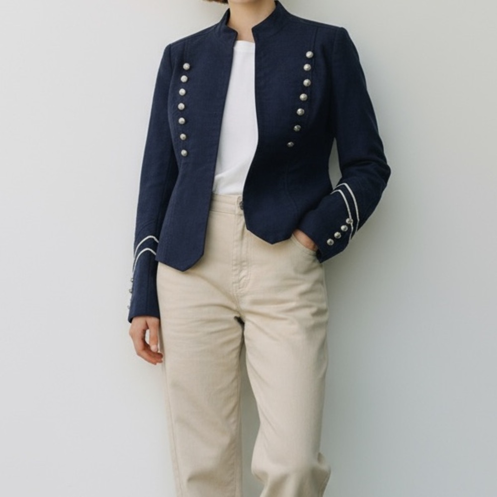 Military Style Jacket Navy Blue Gold Buttons 500 Maison Cinqcent Size Large